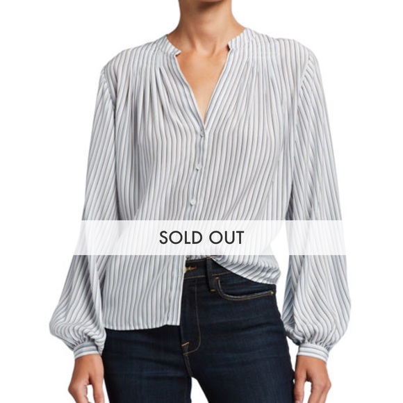 Frame Denim Woman’s Striped Button Down Pleated Silk Blouse Size Small - Picture 2 of 8